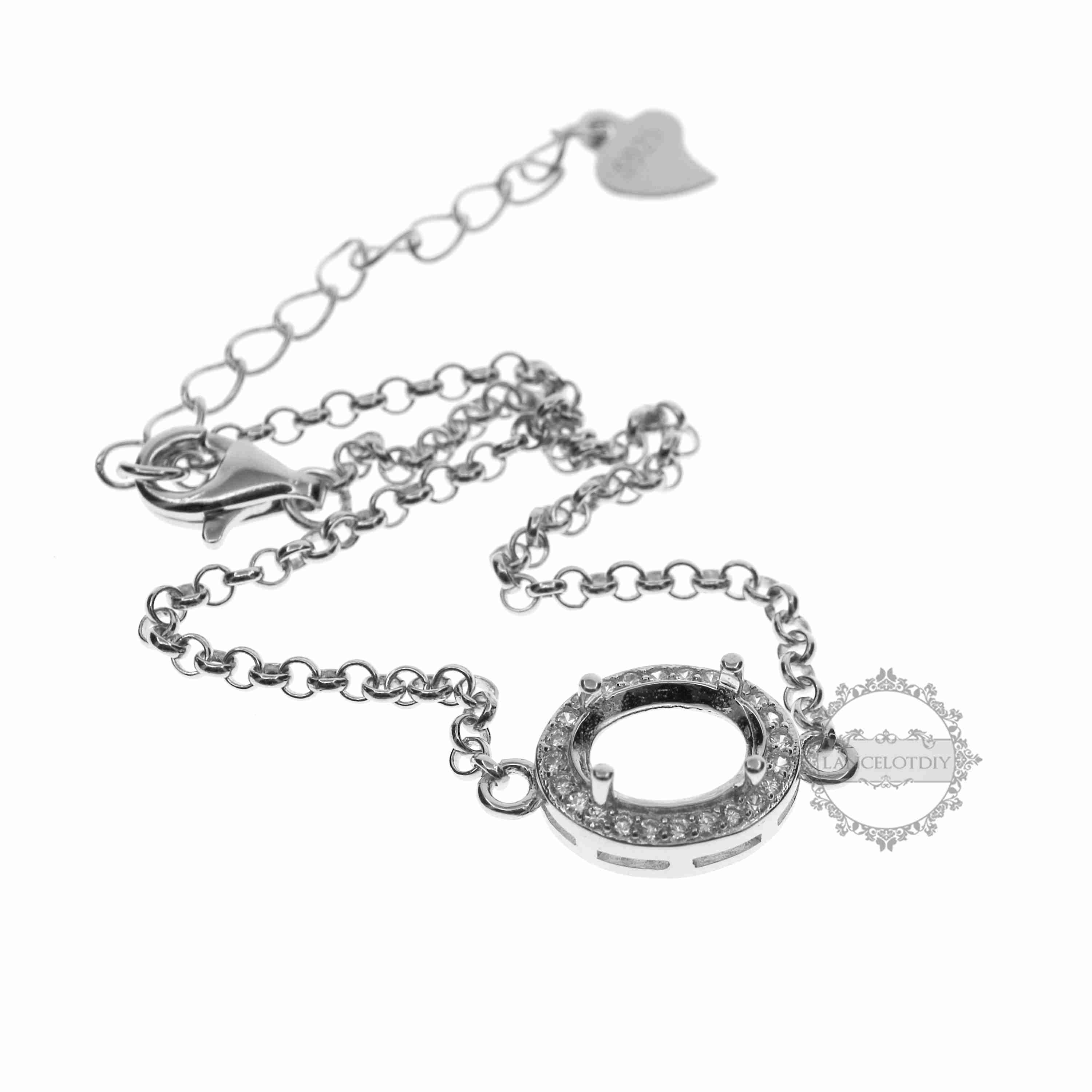 1Pcs 5X7-7X9MM Gems Cz Stone Oval Prong Bezel Settings Solid 925 Sterling Silver DIY Charm Bracelet Tray With 6'' Chain 1900188 - Click Image to Close
